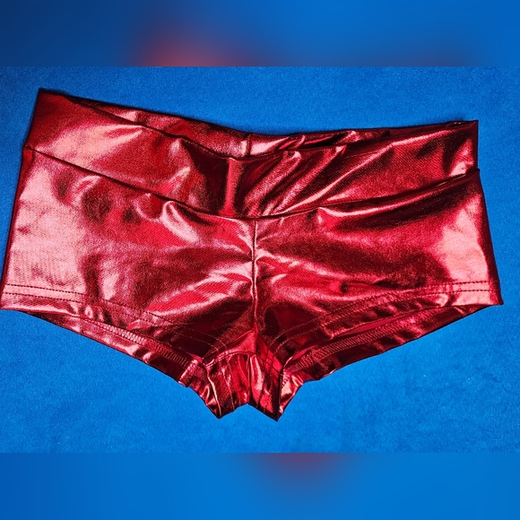 iHeartRaves Metallic Booty Shorts -  Red S - Picture 2 of 5